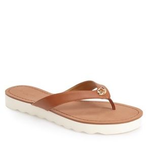 ✨Like New✨COACH “Shelly” Brown Leather Flip Flops